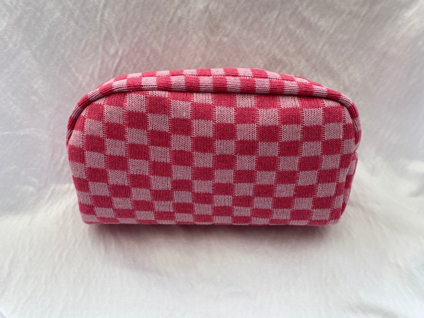 Pink Checkered Makeup Bag