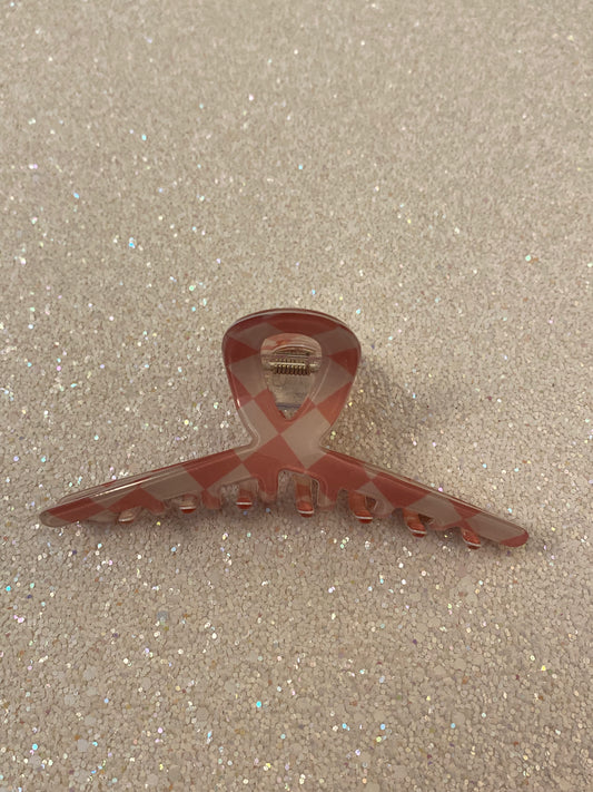 Pink Large Checkered Claw Clip