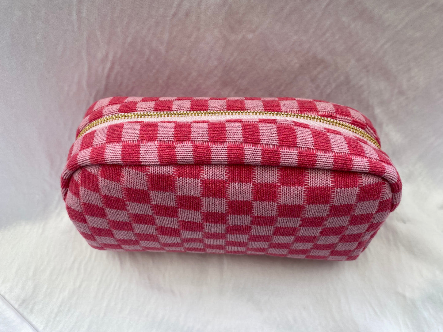 Pink Checkered Makeup Bag