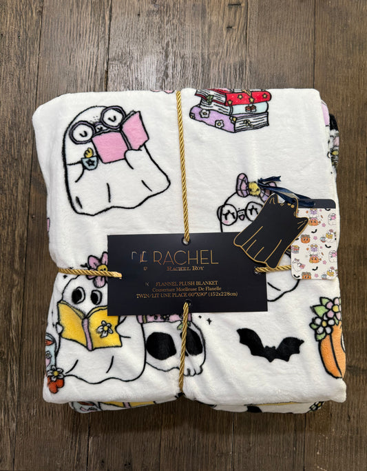 White Reading Ghost Plush Blanket